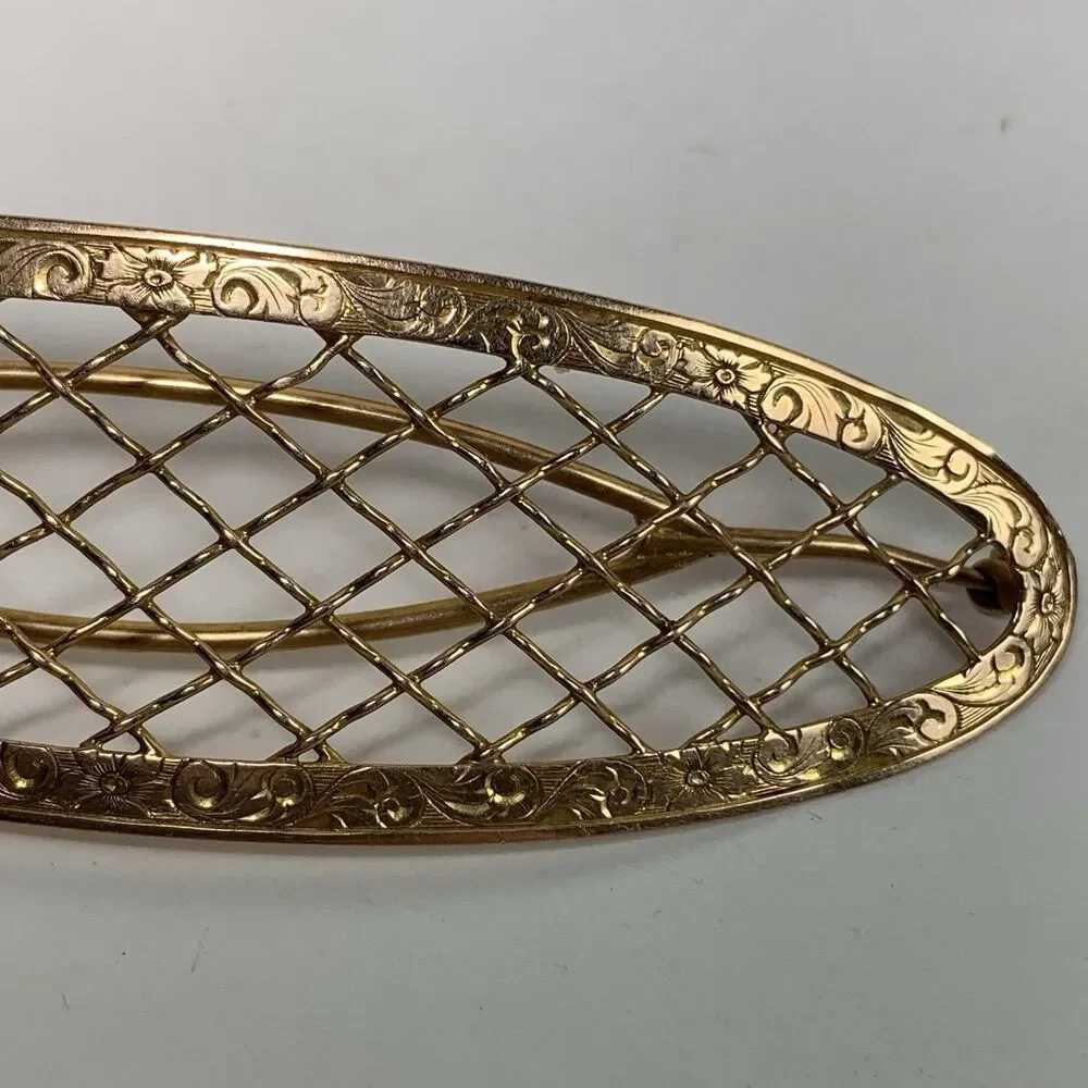 Antique 14k Gold Hair Barrette Victorian Edwardian 13 Grams Ornate Lattice 3.5”